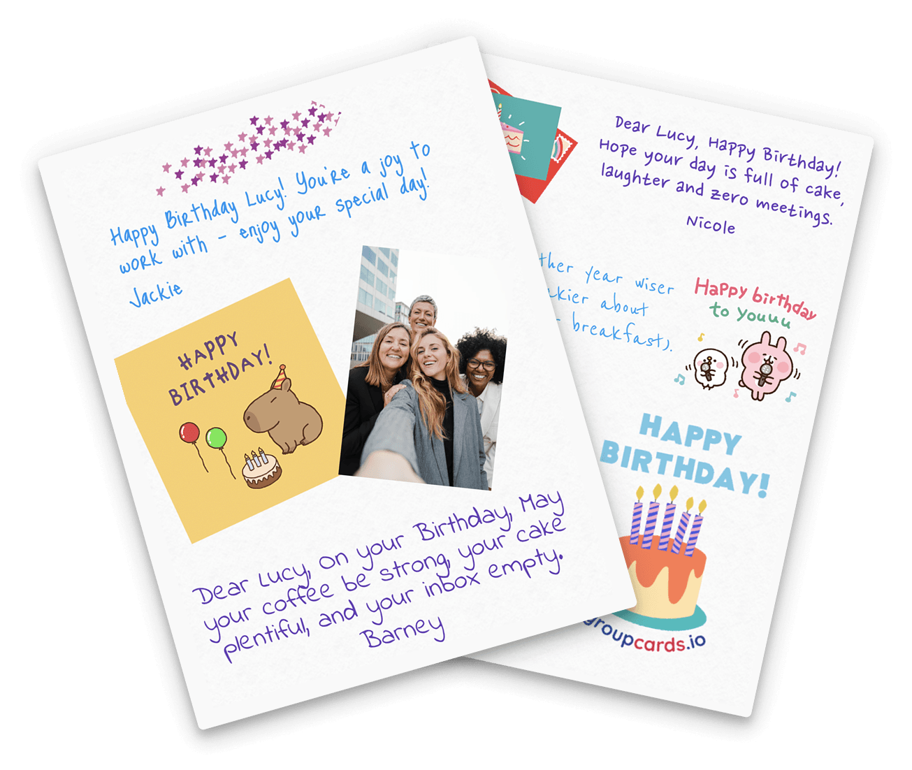 Birthday cards with photos, stickers and handwritten messages