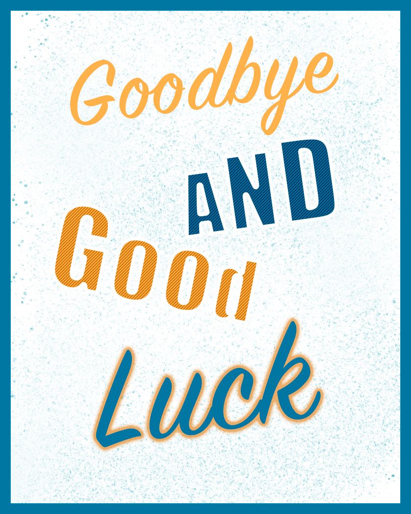 Card design "Goodbye and good luck"
