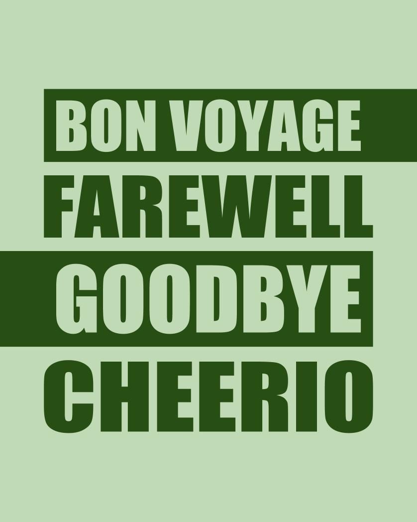 Card design "Bon voyage, cheerio, farewell"