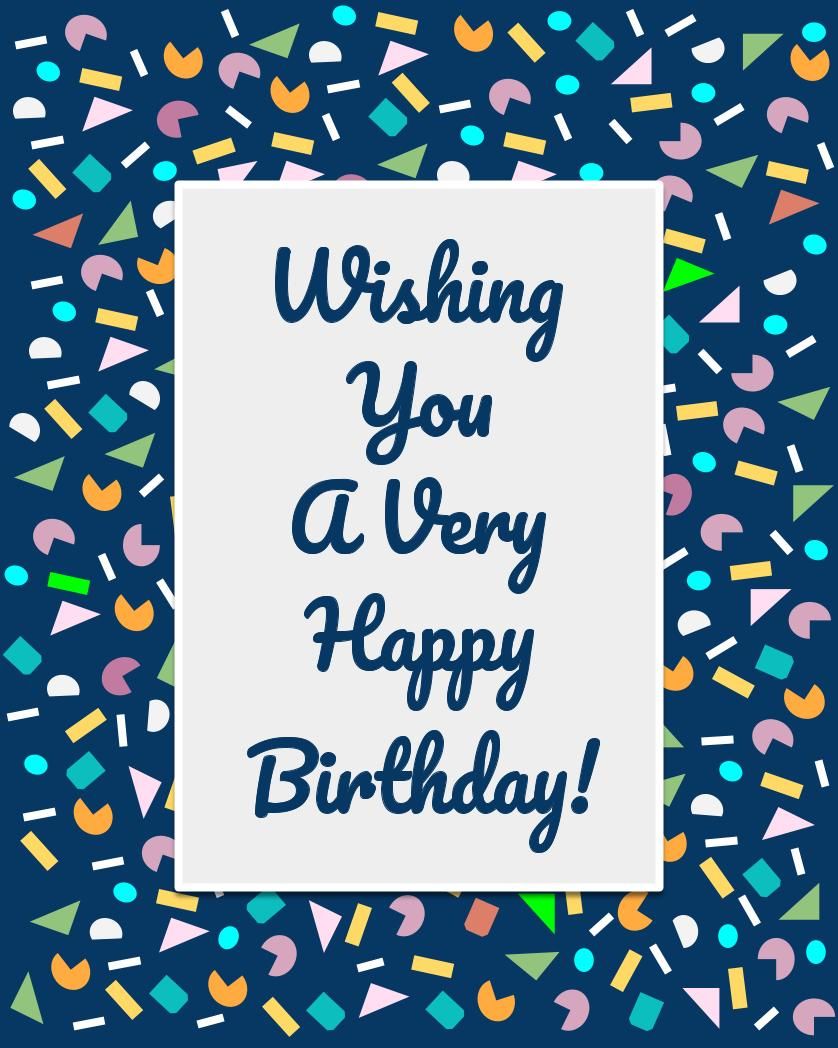 Card design "wishing you a very happy birthday"