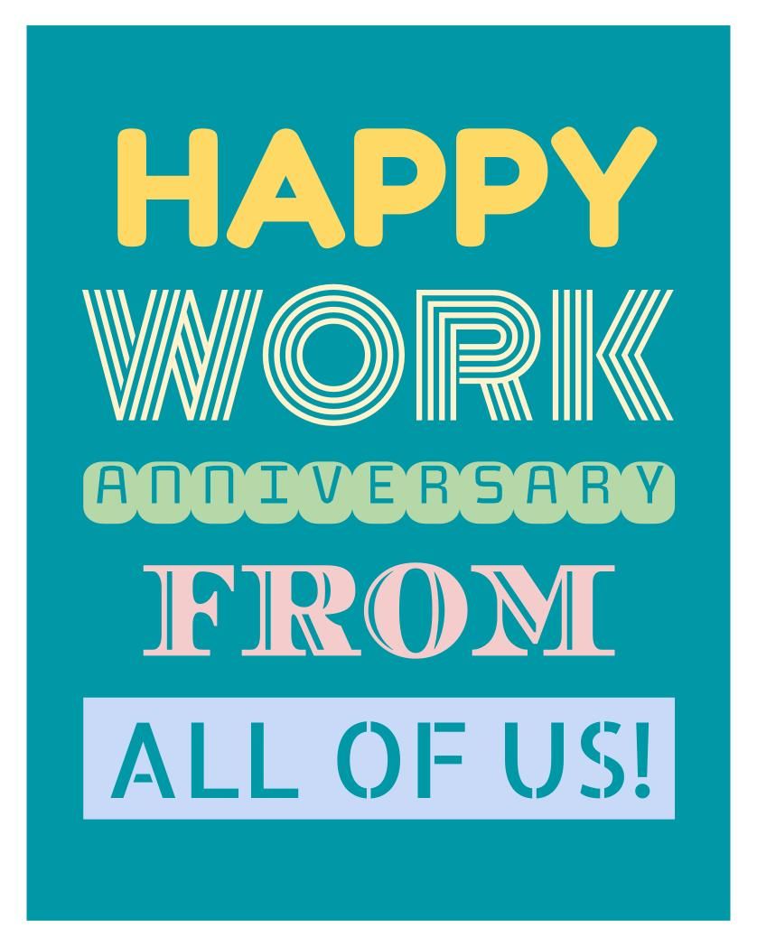 Card design "happy work anniversary from all of us"