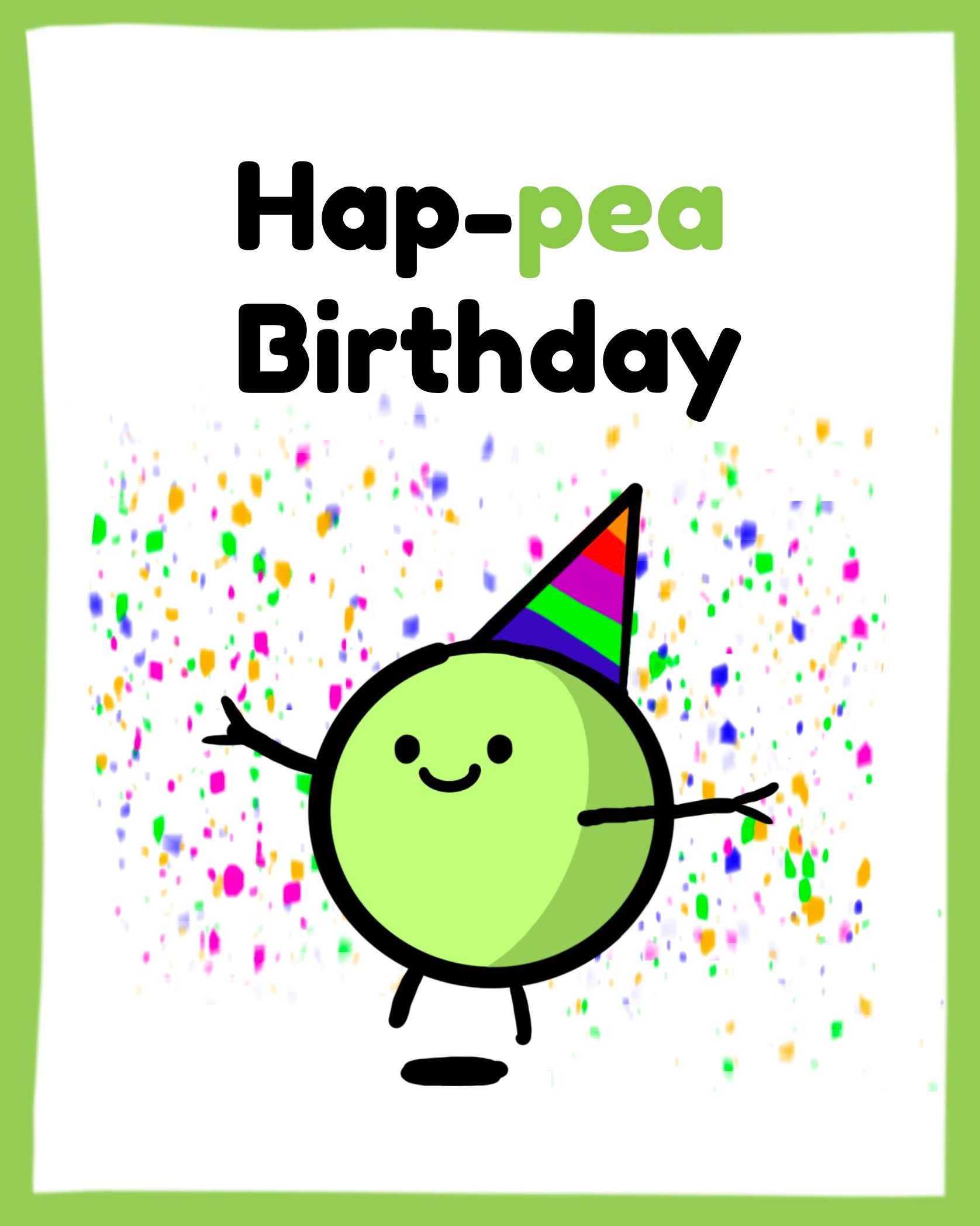 Card design "hap-pea birthday"