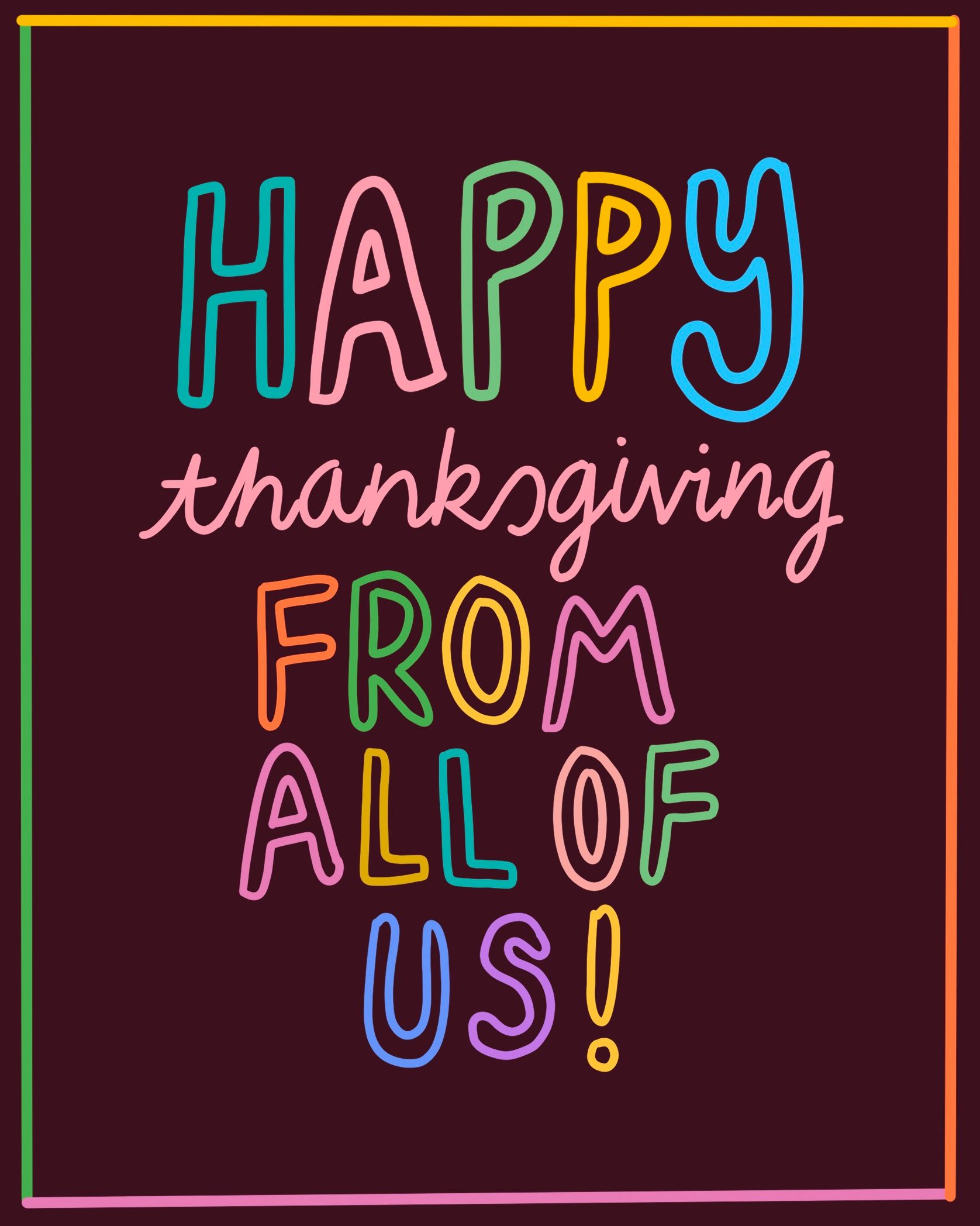 Card design "happy thanksgiving from all of us"