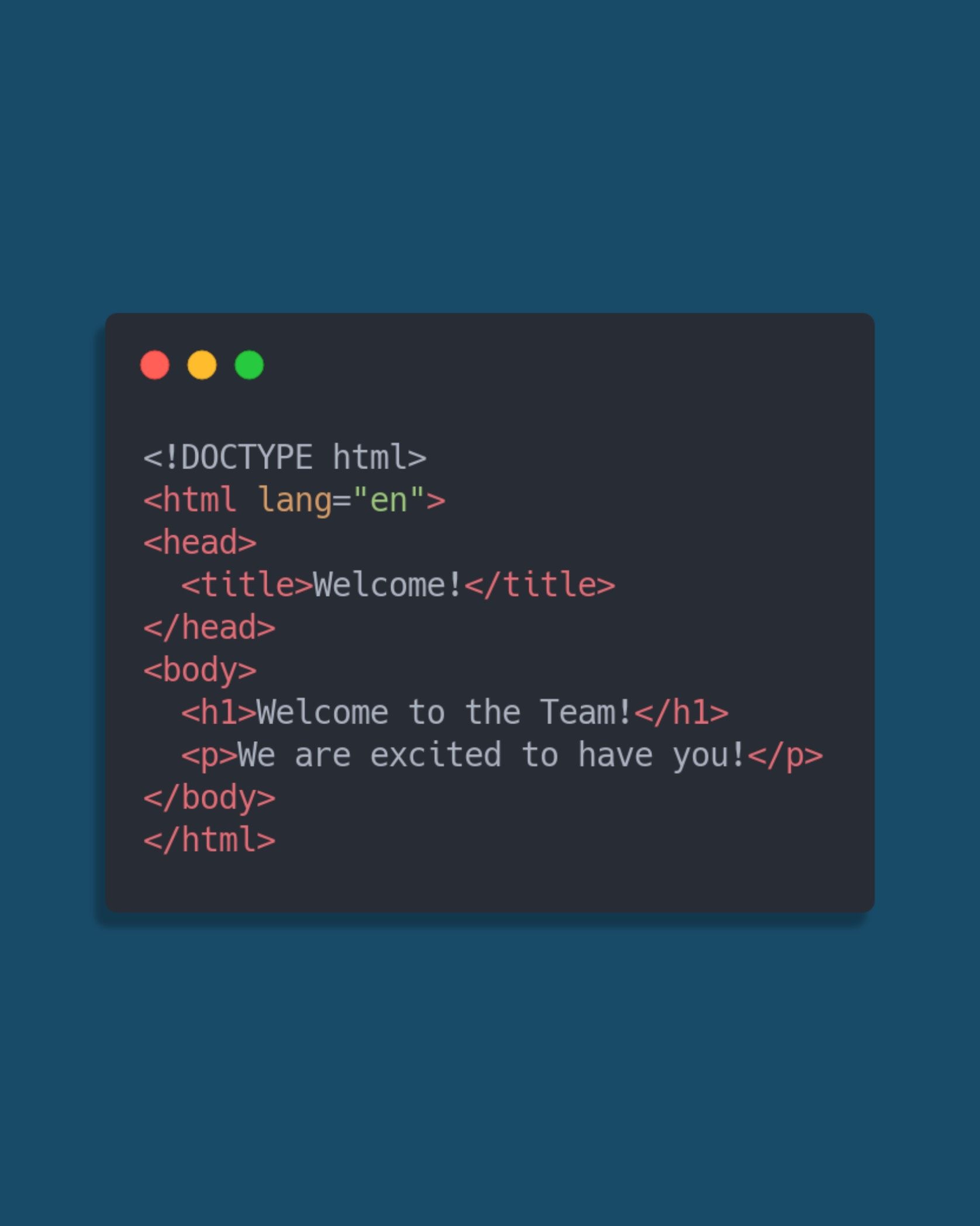 Card design "Welcome HTML code"