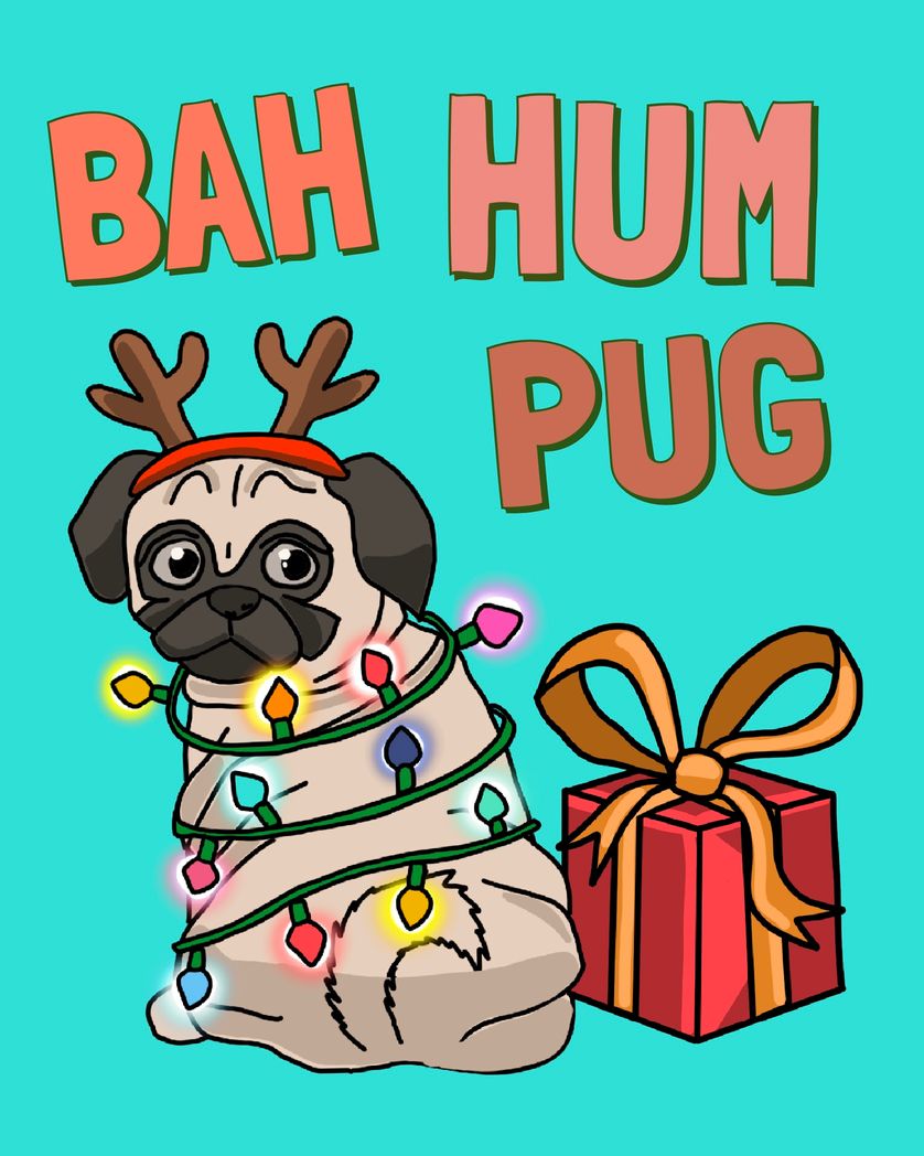 Card design "bah hum pug"