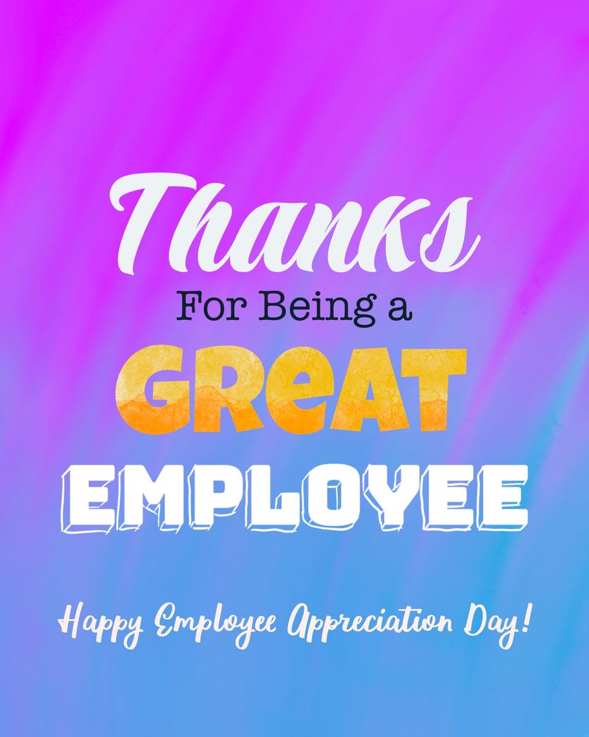 Card design "thanks for being a great employee"