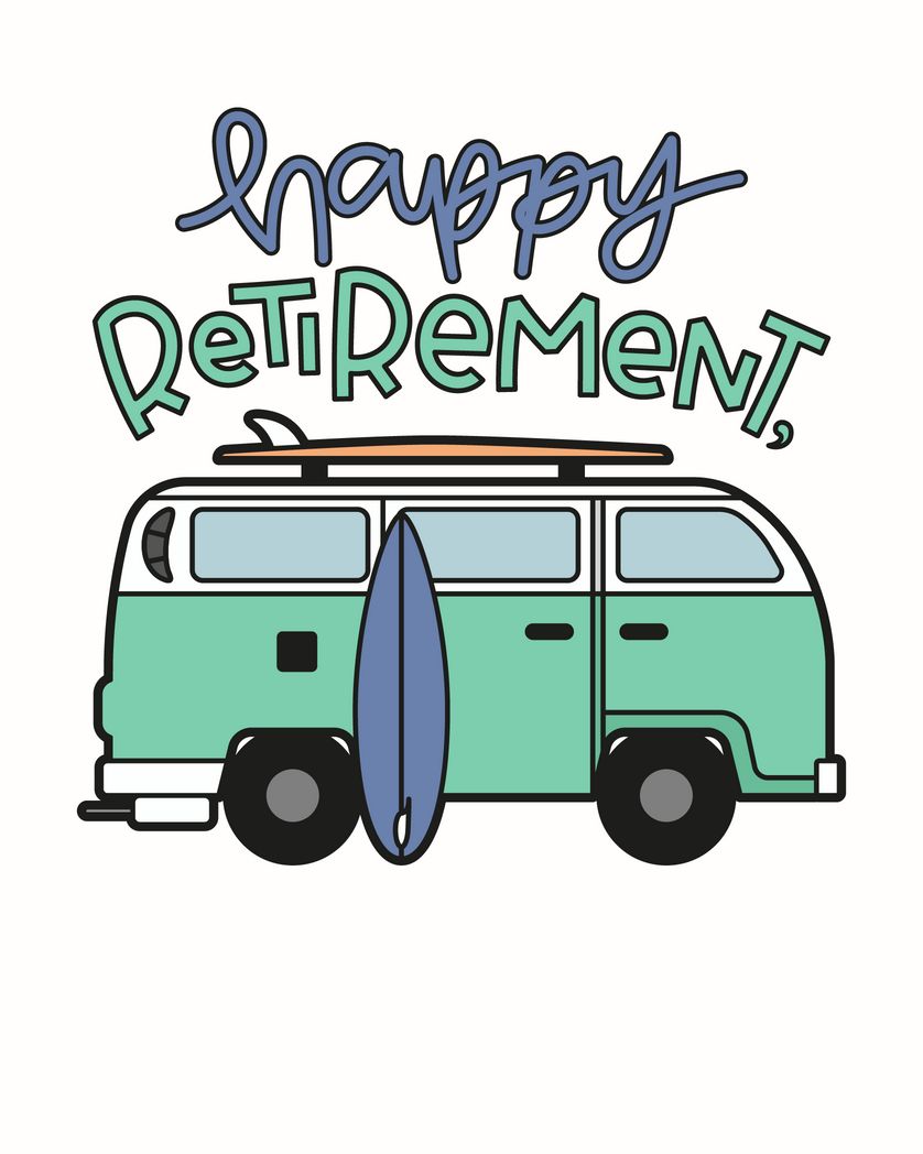 Card design "happy retirement surf van"