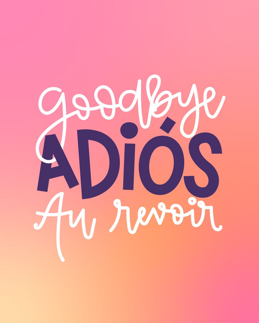 Card design "goodbye adios au revoir"