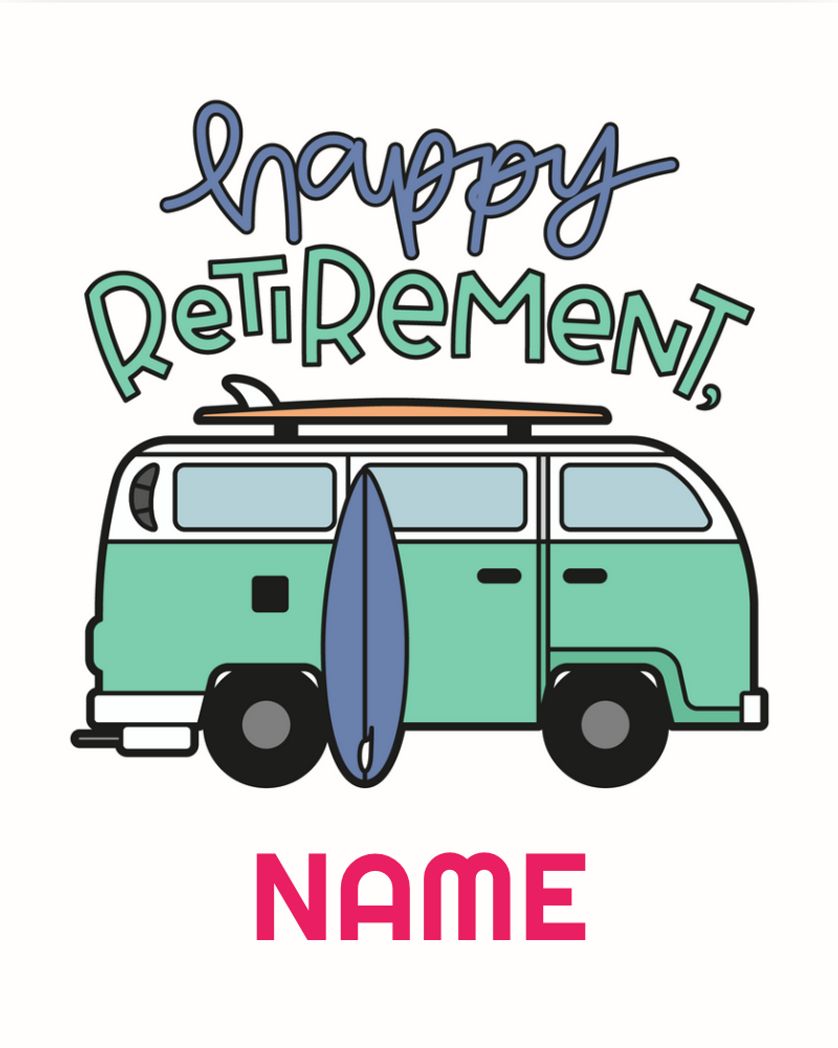 Card design "Customisable happy retirement surf van"