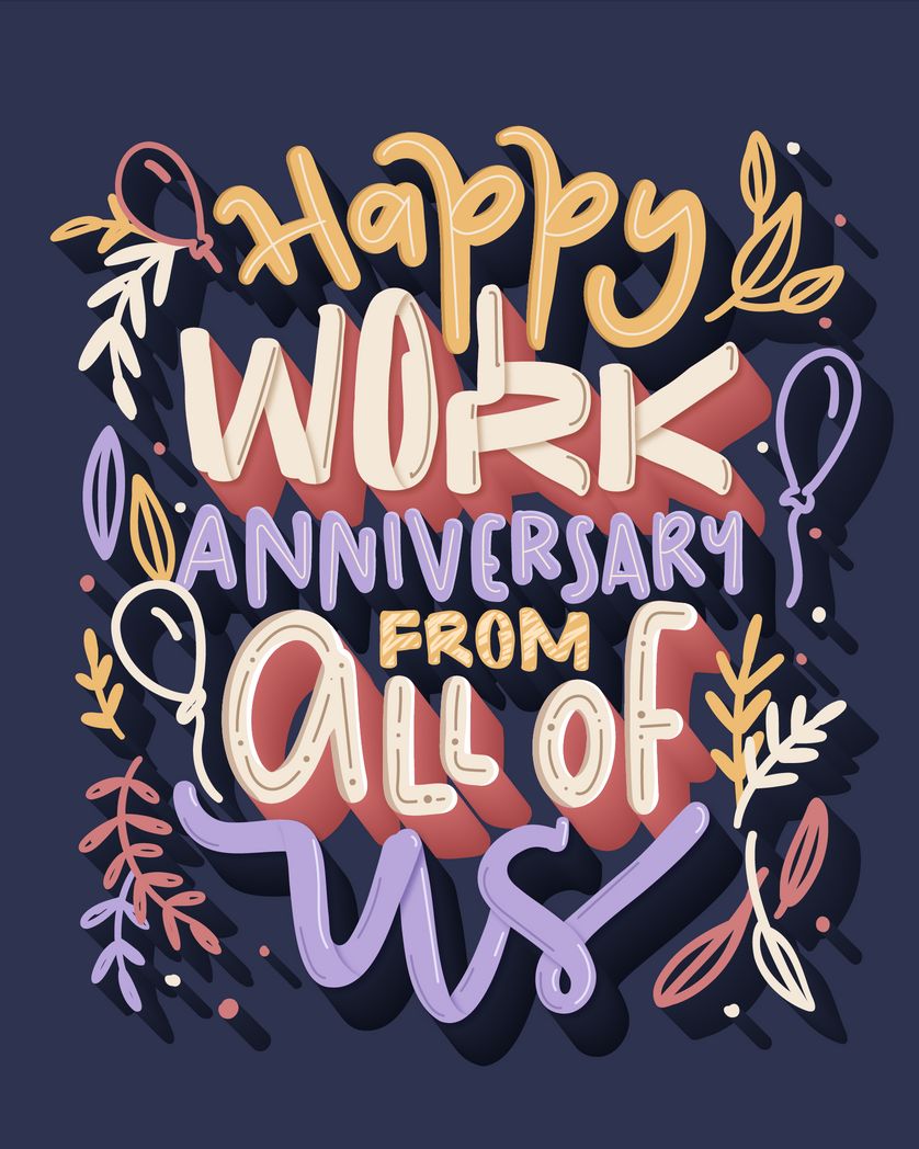 Card design "happy work anniversary from all of us"
