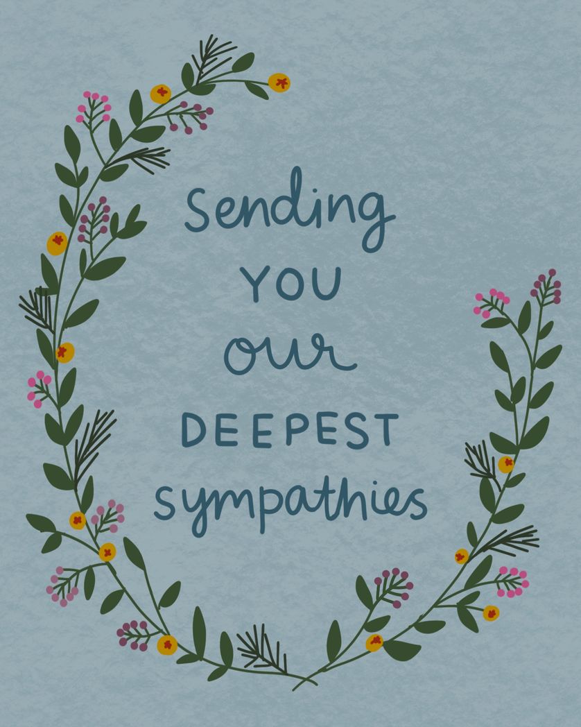 Card design "sending you our deepest sympathies"