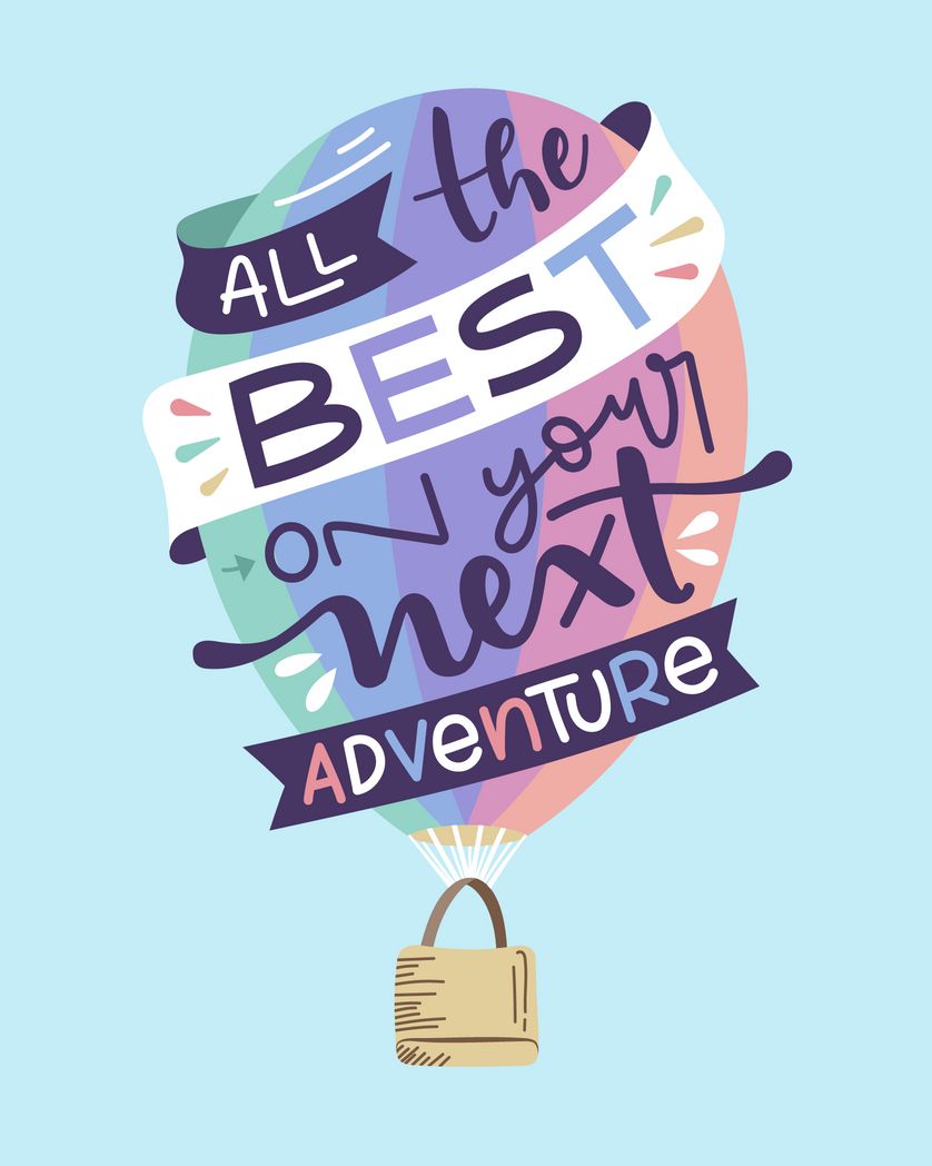 Card design "All the best on your next adventure farewell hot air balloon card"