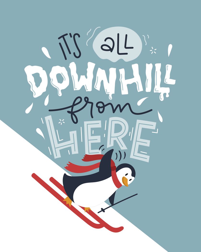 Card design "It's all downhill from here funny skiing farewell card"