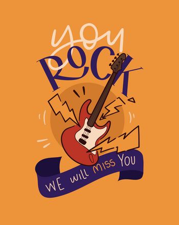 Use you rock we will miss you - guitar group leaving card