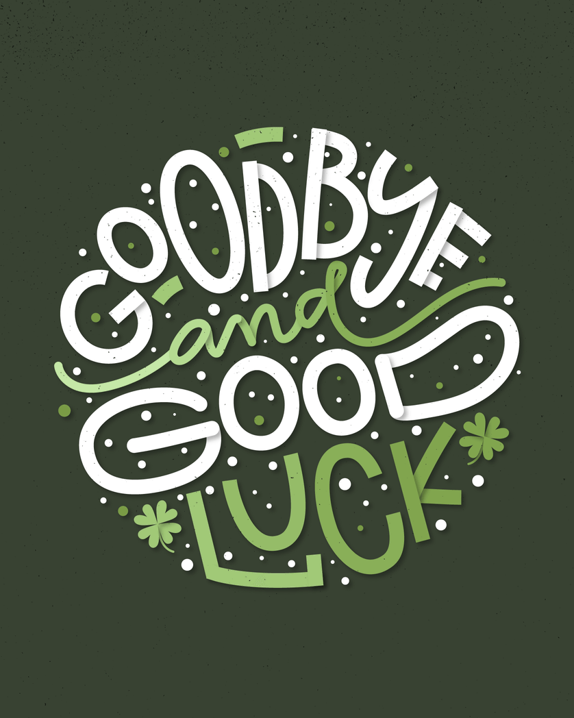 Card design "Goodbye and good luck - 3 leaf clover farewell card"