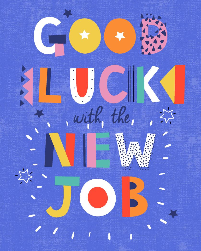 Card design "Good Luck with the new job - colourful new job group card"