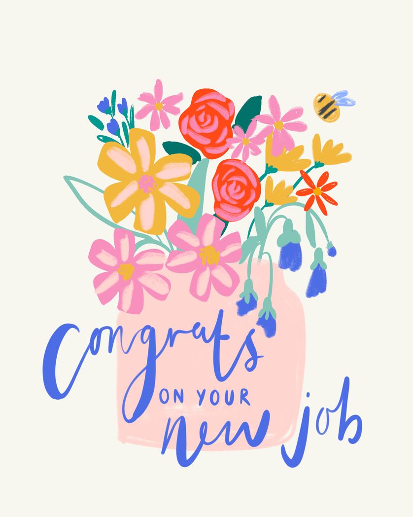 Card design "Congrats on your new job - Vase Flowers"