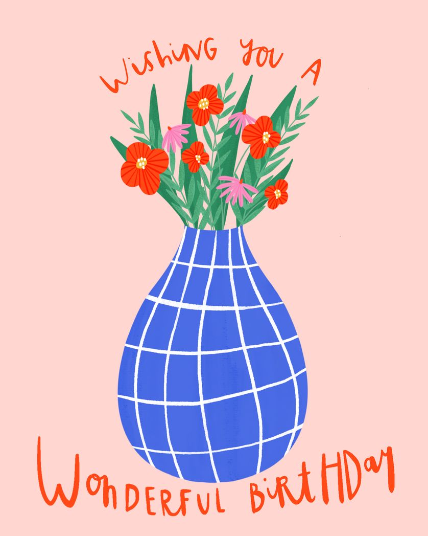 Card design "wishing you a wonderful birthday - vase flowers"