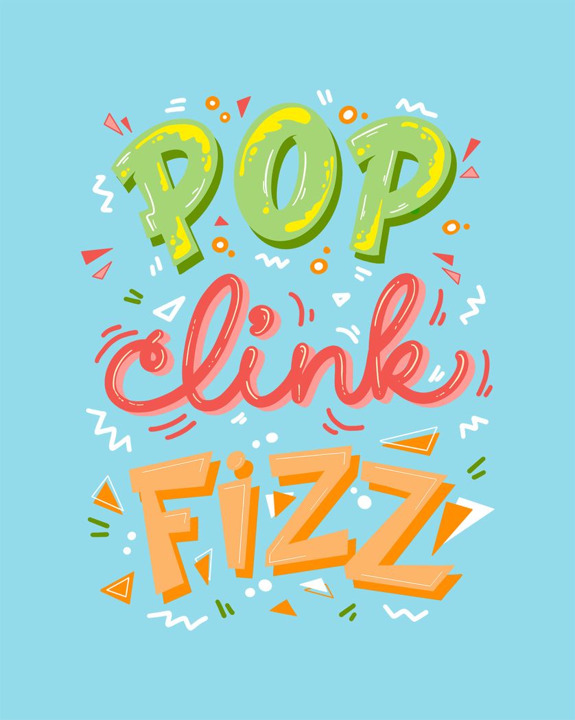 Card design "pop clink fizz - funky congratualtions card"