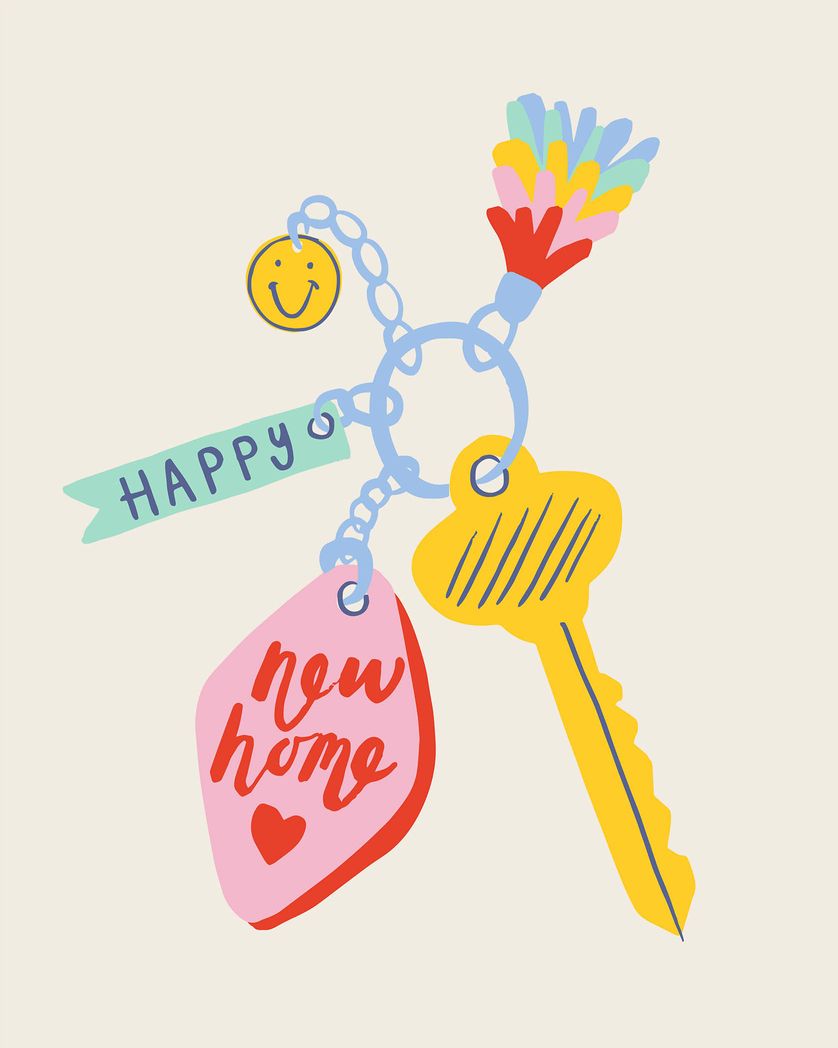 Card design "happy new home keys"