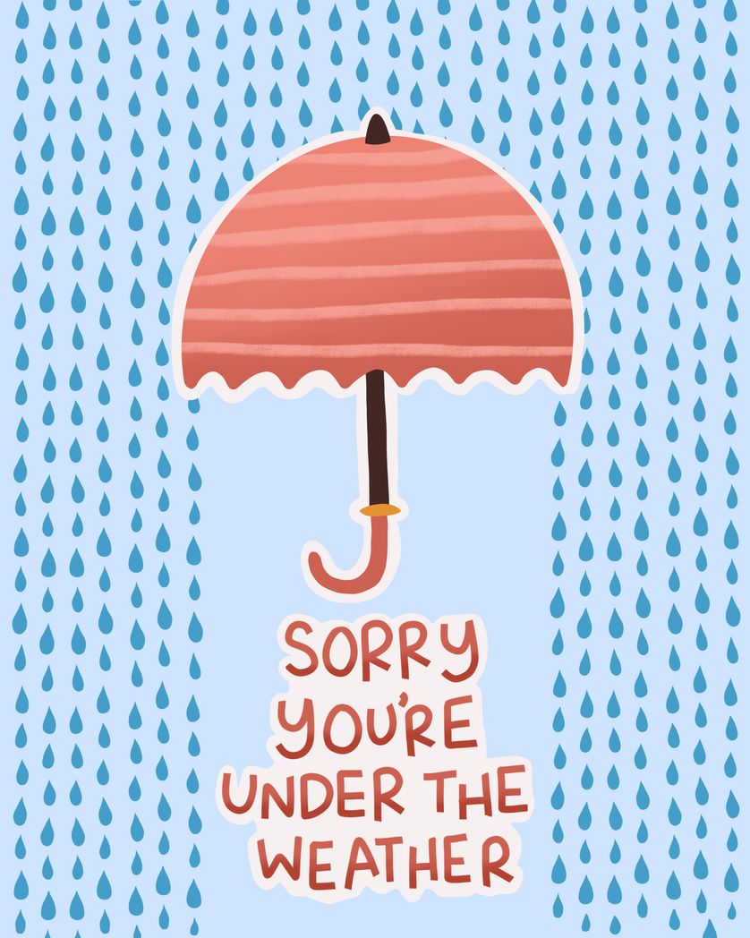 Card design "Sorry you're under the weather get well soon card"