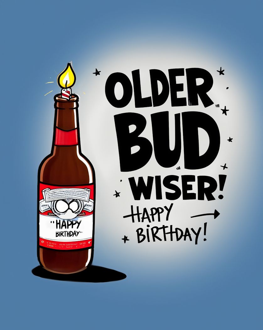 Card design "Older but wiser - beer pun birthday card"
