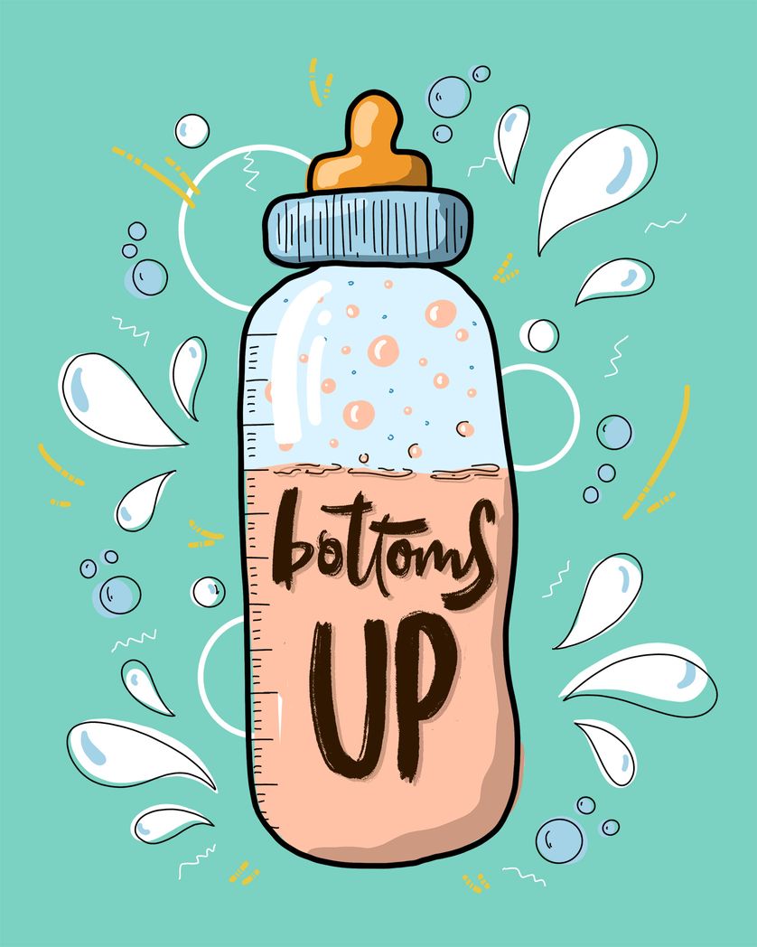 Card design "bottoms up - new baby card"