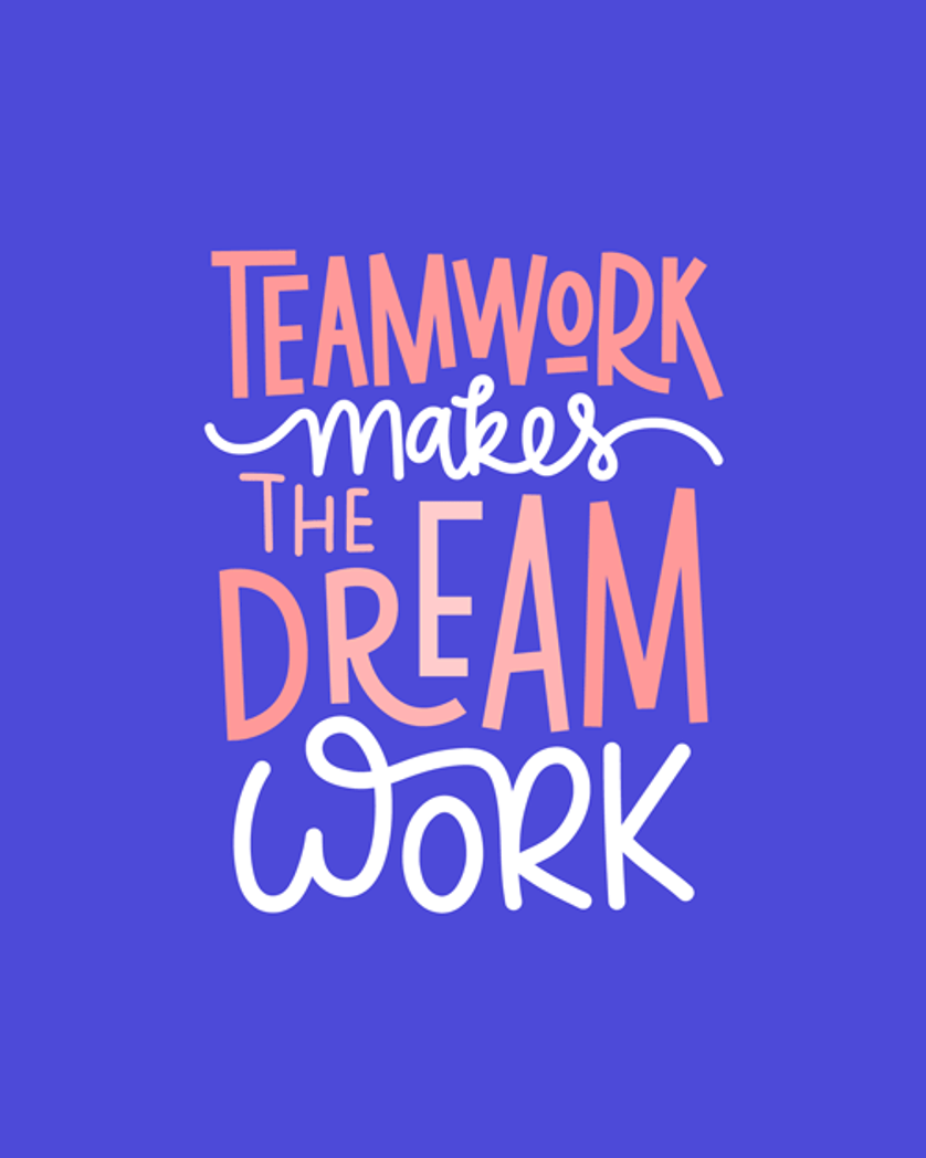 Card design "teamwork makes the dream work - team motivational card"