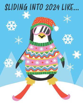 Use christmas skiing penguin card