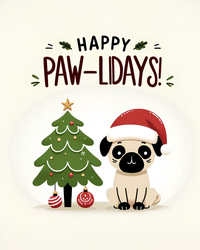 Card design "Funny pun Christmas card with dog - happy pawlidays"