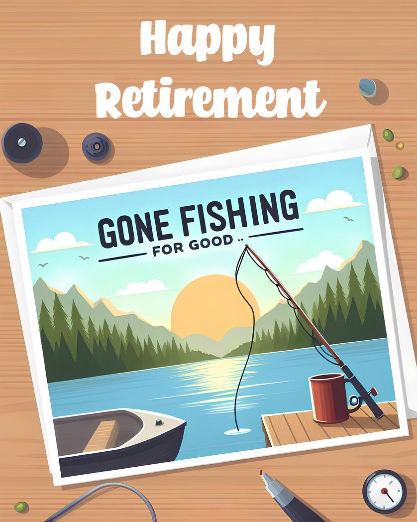 Card design "Gone fishing for good - funny retirement card"