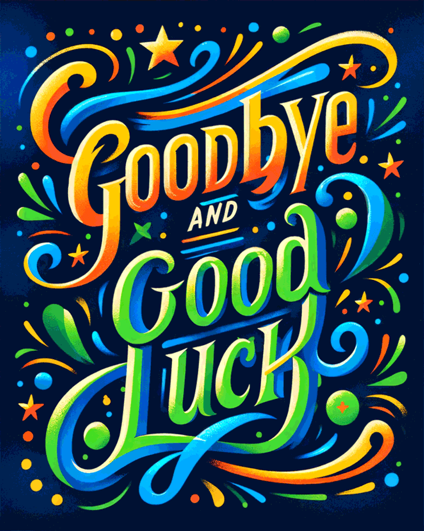 Card design "Animated goodbye and good luck - farewell greeting card"