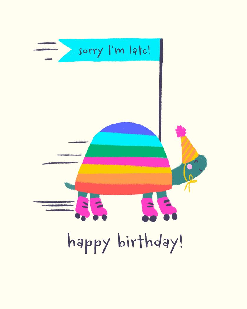 Card design "Sorry we missed your birthday late tortoise card"