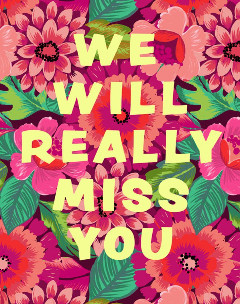 Card design "We will really miss you - red flowers leaving card"
