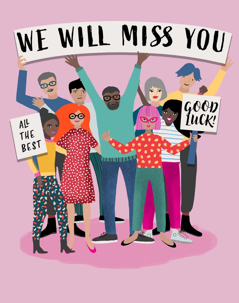 Card design "We will miss you - group farewell card"