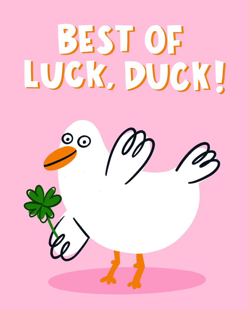 Card design "Best of luck duck - funny leaving card"