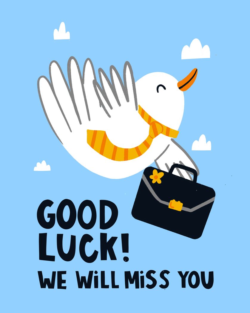 Card design "Good luck we will miss you - farewell card"