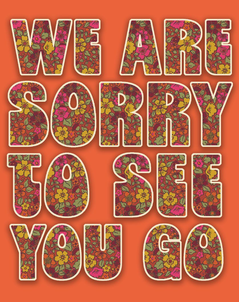 Card design "We are sorry to see you go - floral leaving card for a colleague"