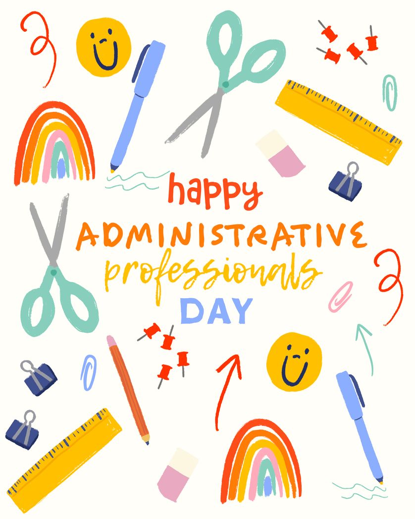 Card design "Happy administrative professionals day with stationary illustration"