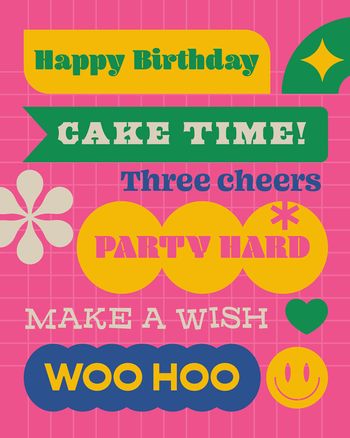 Use Trendy Labels Typography - happy Birthday