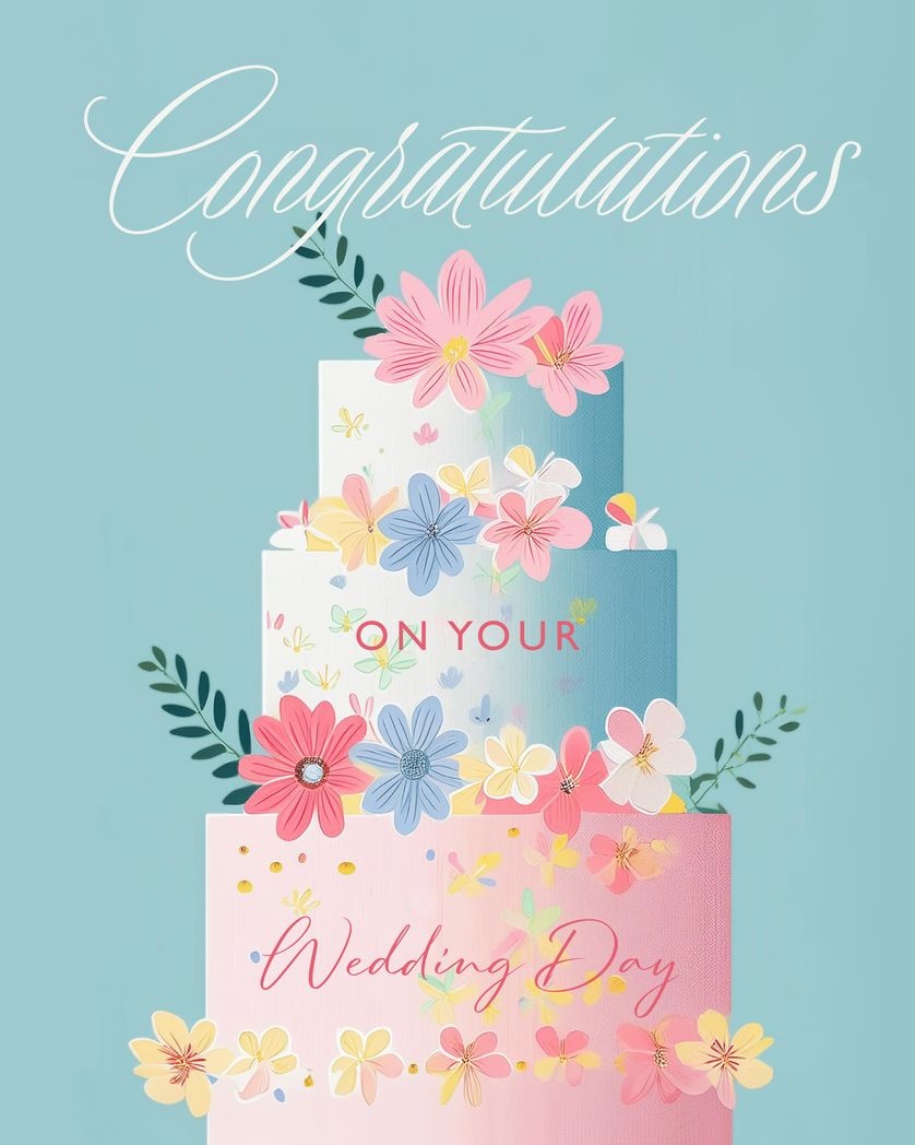 Card design "Wedding Cake with flowers - Wedding"