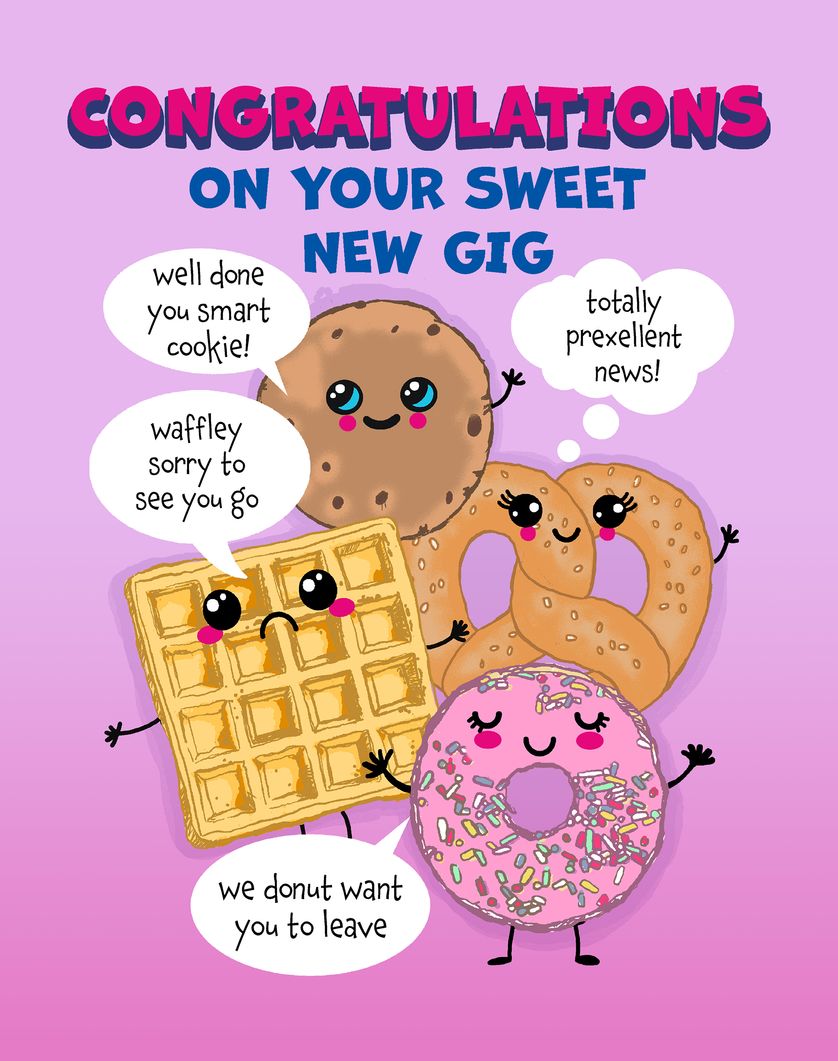 Card design "Cakes donuts cookies waffles - Leaving"
