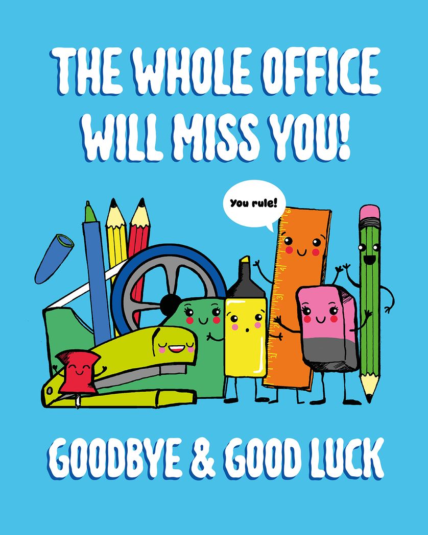 Card design "Office supplies - Leaving"