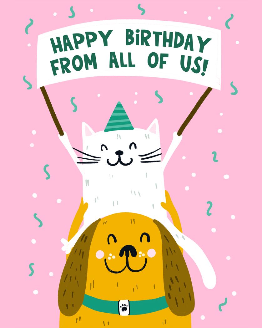 Card design "Cat and Dog birthday banner"