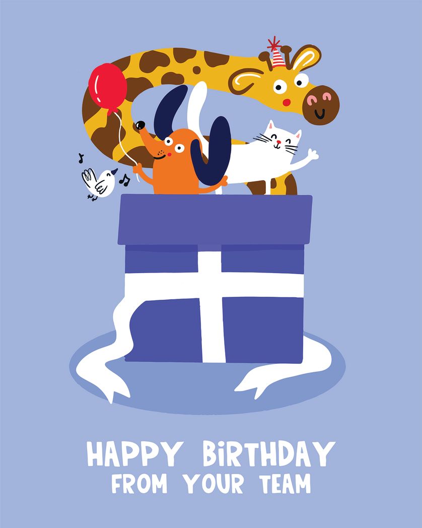 Card design "Team of happy animals - birthday"