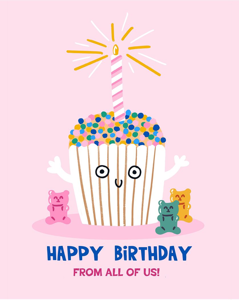 Card design "Cupcake and gummy bears birthday card"