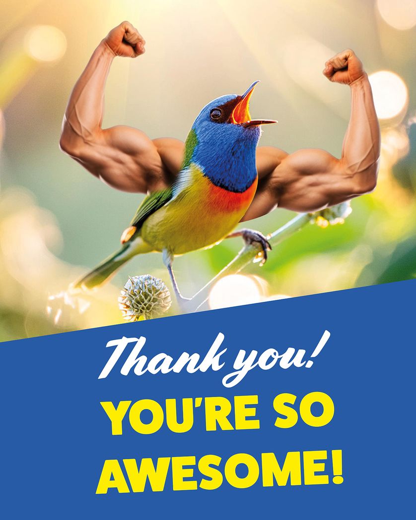 Card design "Bird arms - Thank you"