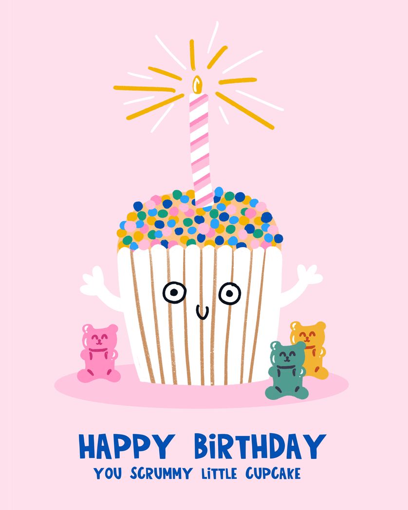 Card design "Cupcake and gummy bears birthday card"