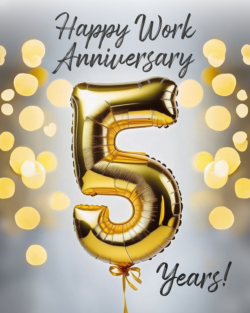 Card design "Gold balloon Number 5 Work Anniversary"