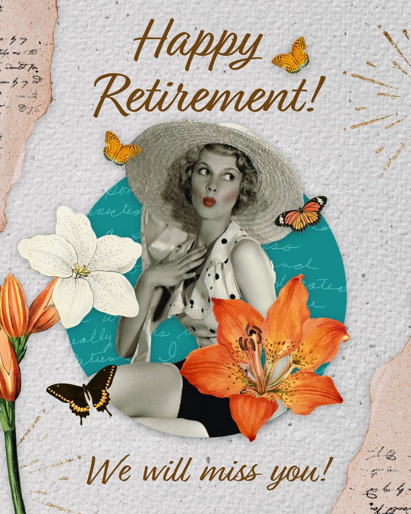 Card design "Vintage collage retirement card - group ecard"